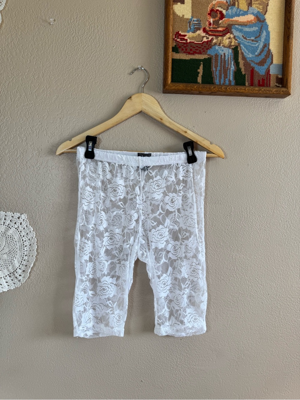 Dots | Y2K White Mesh Lace Bike Shorts | Size Medium